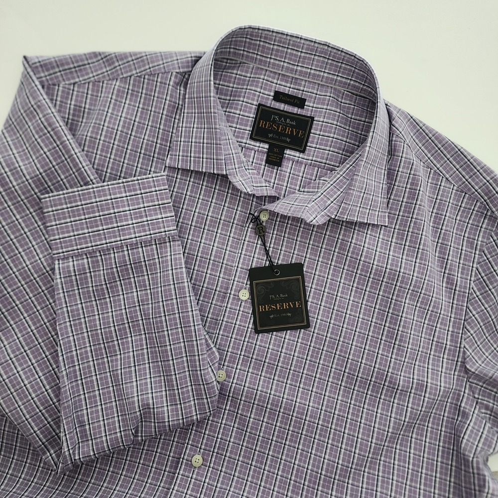 NEW Jos A Bank‎ Reserve purple plaid long sleeve shirt mens size XL
